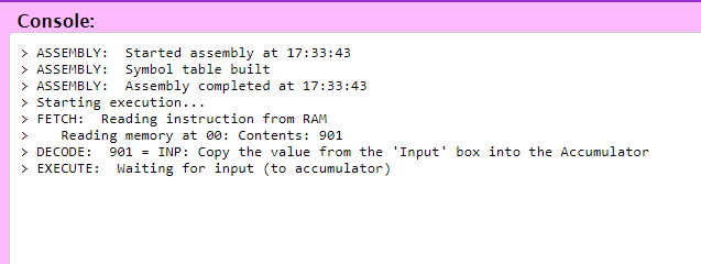 Picture of the LMC Console, showing some status information for a running program